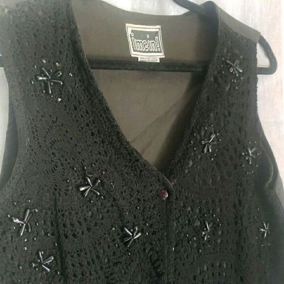 Vintage ime in Vest Black Embroidered Whimsigoth Dark Academia Emo Punk Size M - Picture 5 of 9